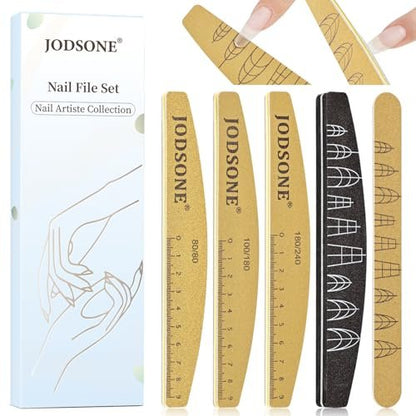 JODSONE Nail File and Buffer Set 5PCS - Double Sided Emery Boards 80/240 Grit, Reusable Nail Shine Polishing Sticks for Home Salon