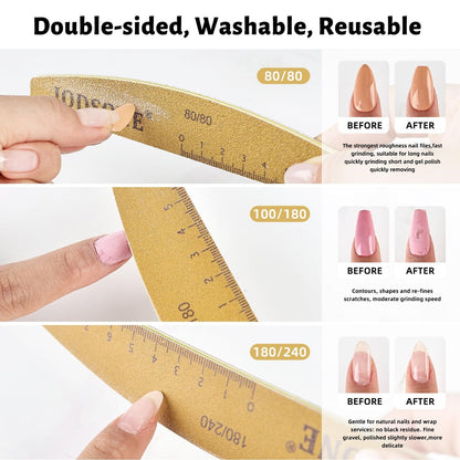 JODSONE Nail File and Buffer Set 5PCS - Double Sided Emery Boards 80/240 Grit, Reusable Nail Shine Polishing Sticks for Home Salon