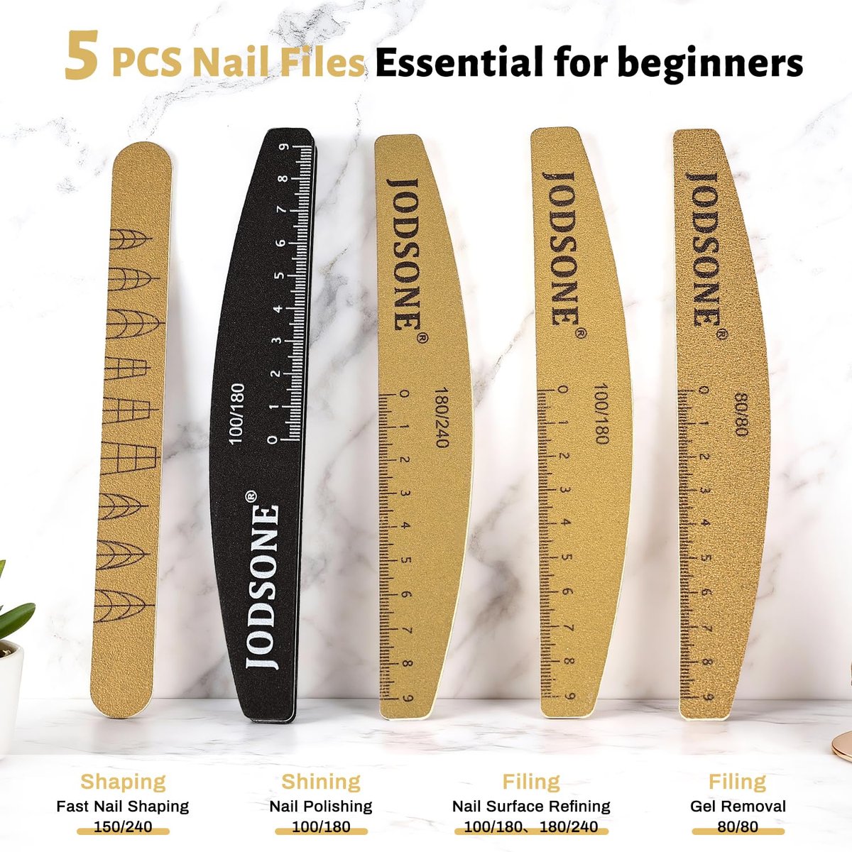 JODSONE Nail File and Buffer Set 5PCS - Double Sided Emery Boards 80/240 Grit, Reusable Nail Shine Polishing Sticks for Home Salon - görsel 13