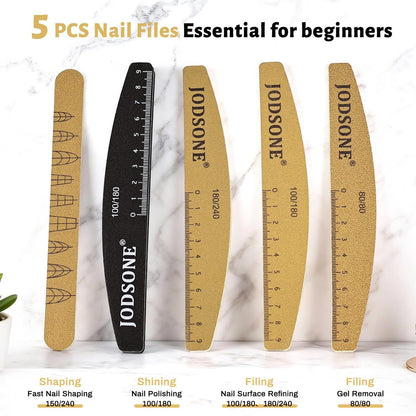 JODSONE Nail File and Buffer Set 5PCS - Double Sided Emery Boards 80/240 Grit, Reusable Nail Shine Polishing Sticks for Home Salon