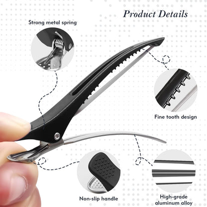 FEEHOPE 12 Pcs Professional Hair Sectioning Clips for Women - Anti-Slip No-Crease Duckbill Clips for Salon & Home Use with Silicone Band