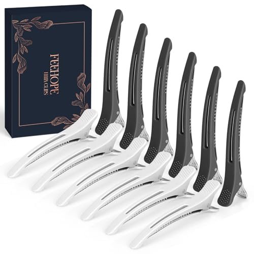 FEEHOPE 12 Pcs Professional Hair Sectioning Clips for Women - Anti-Slip No-Crease Duckbill Clips for Salon & Home Use with Silicone Band - görsel 2
