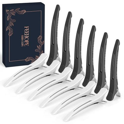 FEEHOPE 12 Pcs Professional Hair Sectioning Clips for Women - Anti-Slip No-Crease Duckbill Clips for Salon & Home Use with Silicone Band