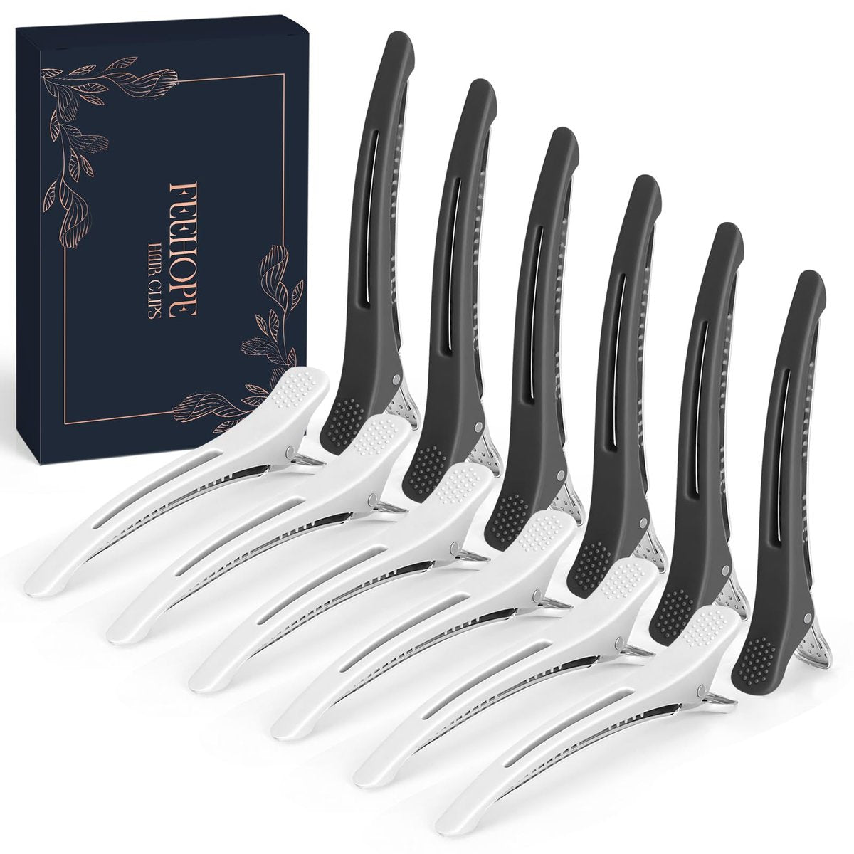 FEEHOPE 12 Pcs Professional Hair Sectioning Clips for Women - Anti-Slip No-Crease Duckbill Clips for Salon & Home Use with Silicone Band - görsel 1