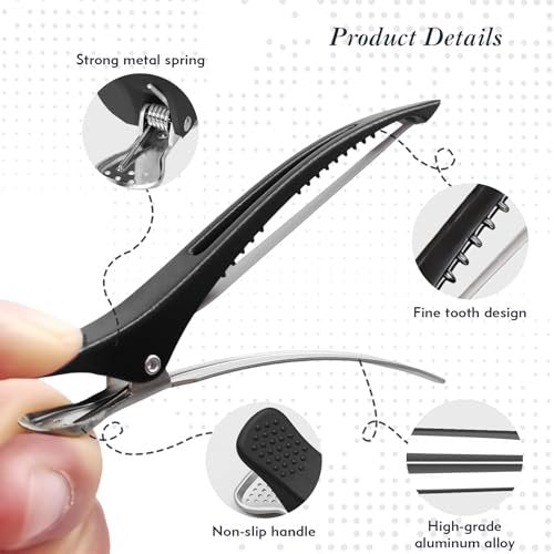 FEEHOPE 12 Pcs Professional Hair Sectioning Clips for Women - Anti-Slip No-Crease Duckbill Clips for Salon & Home Use with Silicone Band - görsel 6