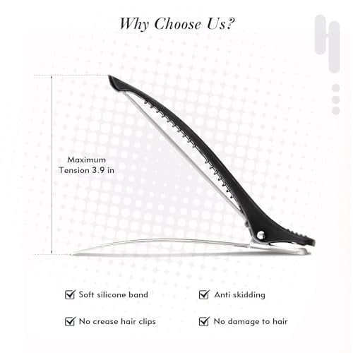 FEEHOPE 12 Pcs Professional Hair Sectioning Clips for Women - Anti-Slip No-Crease Duckbill Clips for Salon & Home Use with Silicone Band - görsel 8