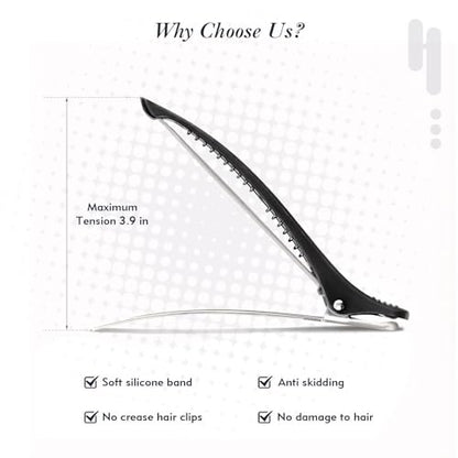 FEEHOPE 12 Pcs Professional Hair Sectioning Clips for Women - Anti-Slip No-Crease Duckbill Clips for Salon & Home Use with Silicone Band