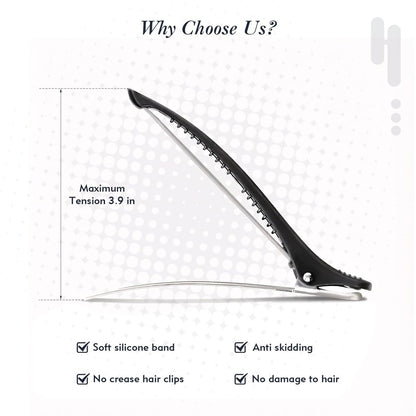 FEEHOPE 12 Pcs Professional Hair Sectioning Clips for Women - Anti-Slip No-Crease Duckbill Clips for Salon & Home Use with Silicone Band