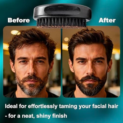BilaliyMil 4.3 IN Natural Boar Bristle Beard Brush for Men – Premium Wooden Handle & Travel Size Mustache Grooming Tool