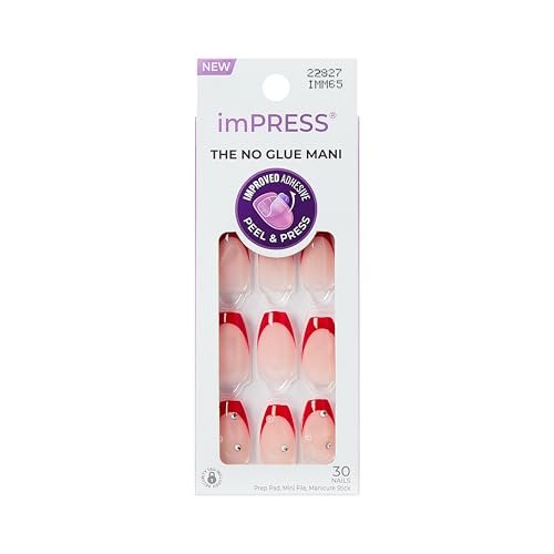 imPRESS Happy World Red Medium Coffin Press-On Nails - No Glue Required, 30 Nails + Prep & File Kit - görsel 2