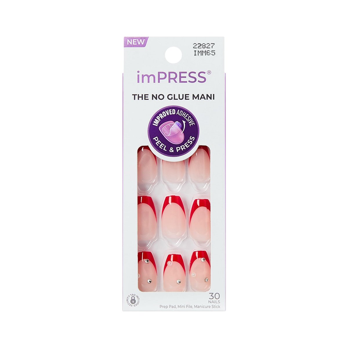 imPRESS Happy World Red Medium Coffin Press-On Nails - No Glue Required, 30 Nails + Prep & File Kit - görsel 1
