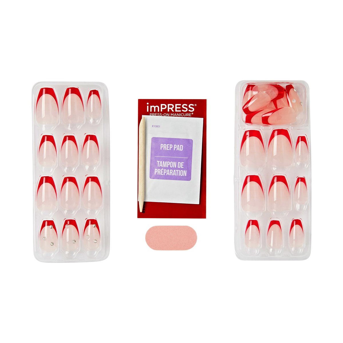 imPRESS Happy World Red Medium Coffin Press-On Nails - No Glue Required, 30 Nails + Prep & File Kit - görsel 7