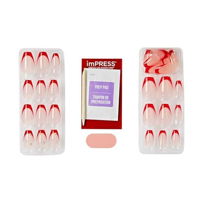 imPRESS Happy World Red Medium Coffin Press-On Nails - No Glue Required, 30 Nails + Prep & File Kit