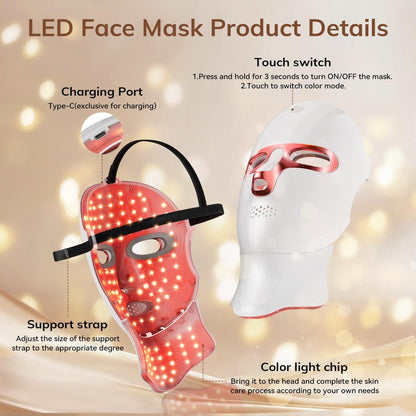 ONLUKY Red Light Therapy Mask for Face - Cordless LED Face Mask, USB-C Rechargeable, Infrared Light Therapy for Home, Work, Travel, Yoga, Sleep - Pink Avelisse