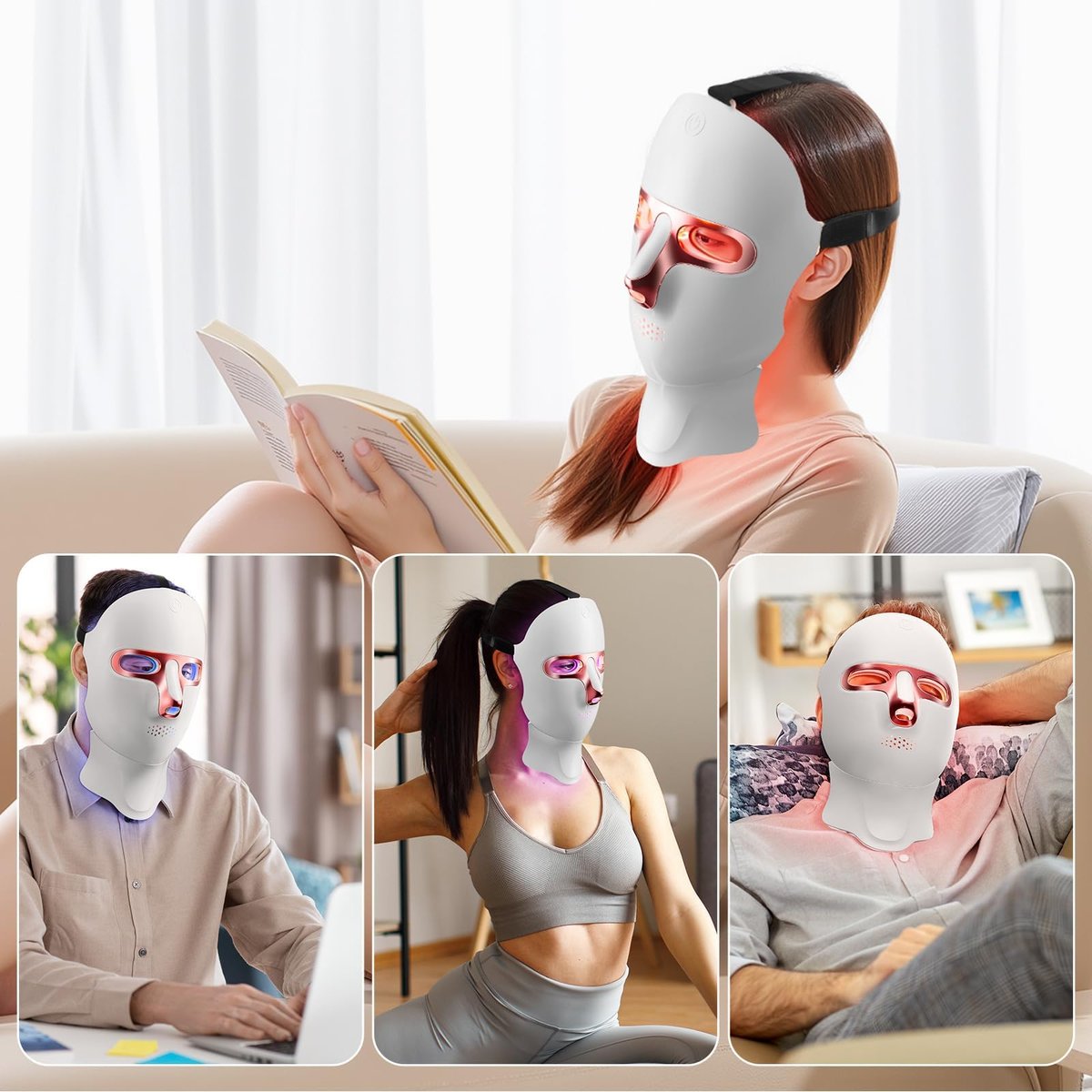 ONLUKY Red Light Therapy Mask for Face - Cordless LED Face Mask, USB-C Rechargeable, Infrared Light Therapy for Home, Work, Travel, Yoga, Sleep - Pink Avelisse