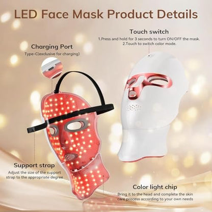 ONLUKY Red Light Therapy Mask for Face - Cordless LED Face Mask, USB-C Rechargeable, Infrared Light Therapy for Home, Work, Travel, Yoga, Sleep - Pink Avelisse