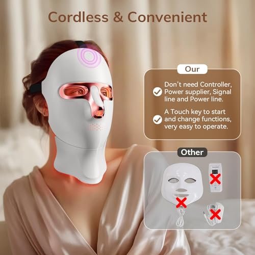 ONLUKY Red Light Therapy Mask for Face - Cordless LED Face Mask, USB-C Rechargeable, Infrared Light Therapy for Home, Work, Travel, Yoga, Sleep - Pink Avelisse
