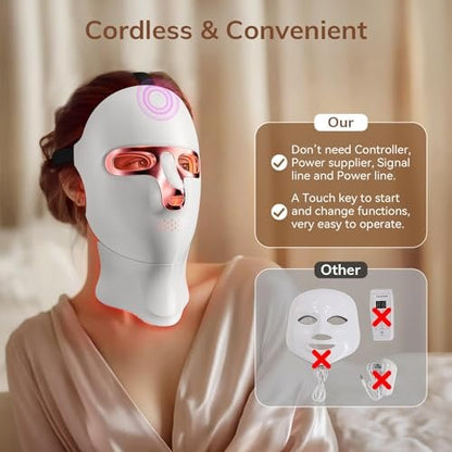 ONLUKY Red Light Therapy Mask for Face - Cordless LED Face Mask, USB-C Rechargeable, Infrared Light Therapy for Home, Work, Travel, Yoga, Sleep - Pink Avelisse