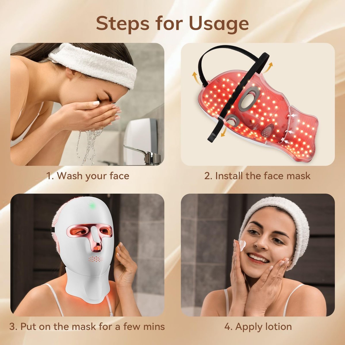 ONLUKY Red Light Therapy Mask for Face - Cordless LED Face Mask, USB-C Rechargeable, Infrared Light Therapy for Home, Work, Travel, Yoga, Sleep - Pink Avelisse