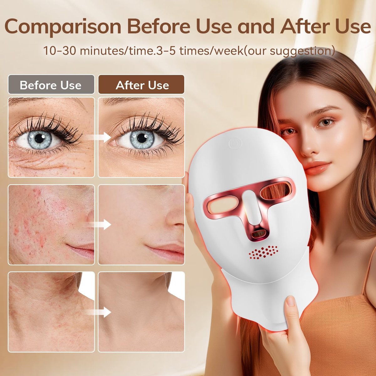 ONLUKY Red Light Therapy Mask for Face - Cordless LED Face Mask, USB-C Rechargeable, Infrared Light Therapy for Home, Work, Travel, Yoga, Sleep - Pink Avelisse