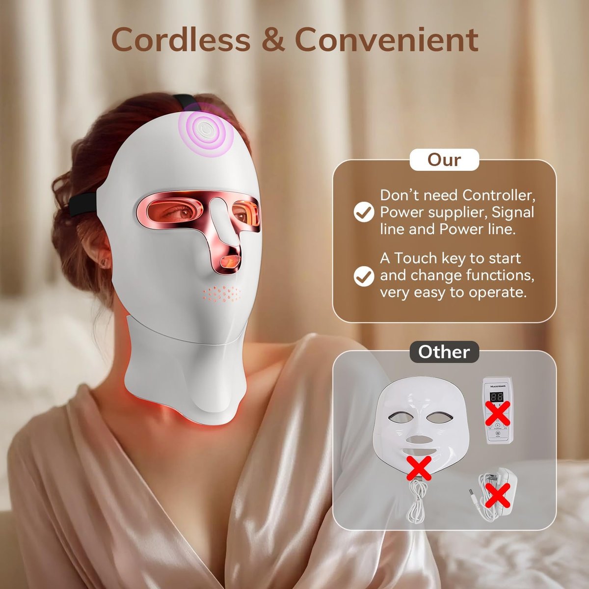 ONLUKY Red Light Therapy Mask for Face - Cordless LED Face Mask, USB-C Rechargeable, Infrared Light Therapy for Home, Work, Travel, Yoga, Sleep - Pink Avelisse