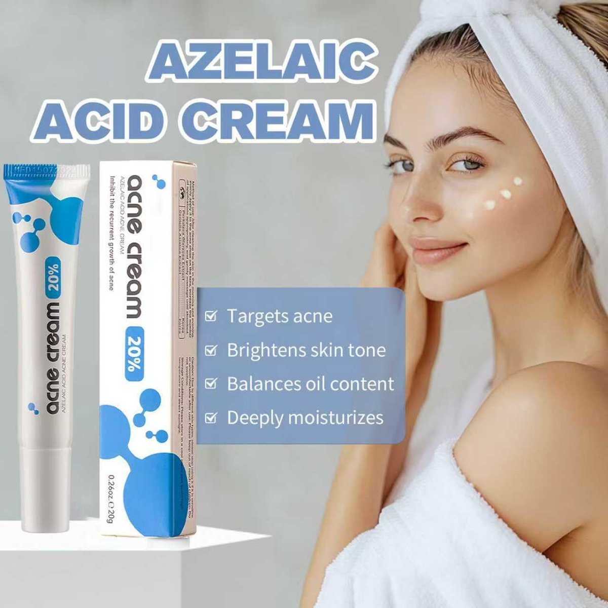 20% Azelaic Acid Cream with Hyaluronic Acid - Soothing Face Moisturizer for Redness, Acne, and Excess Oil - görsel 3