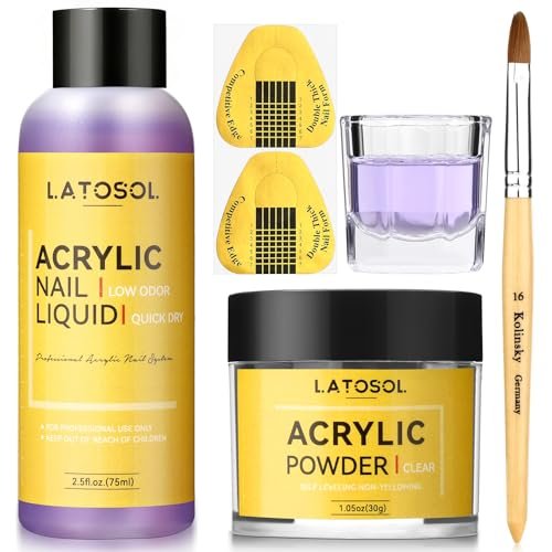 Clear Acrylic Nail Kit - Quick Dry Long Lasting Acrylic Powder & Liquid Set with Kolinsky Brush, Nail Forms for Home DIY & Salon Professional Use Avelisse