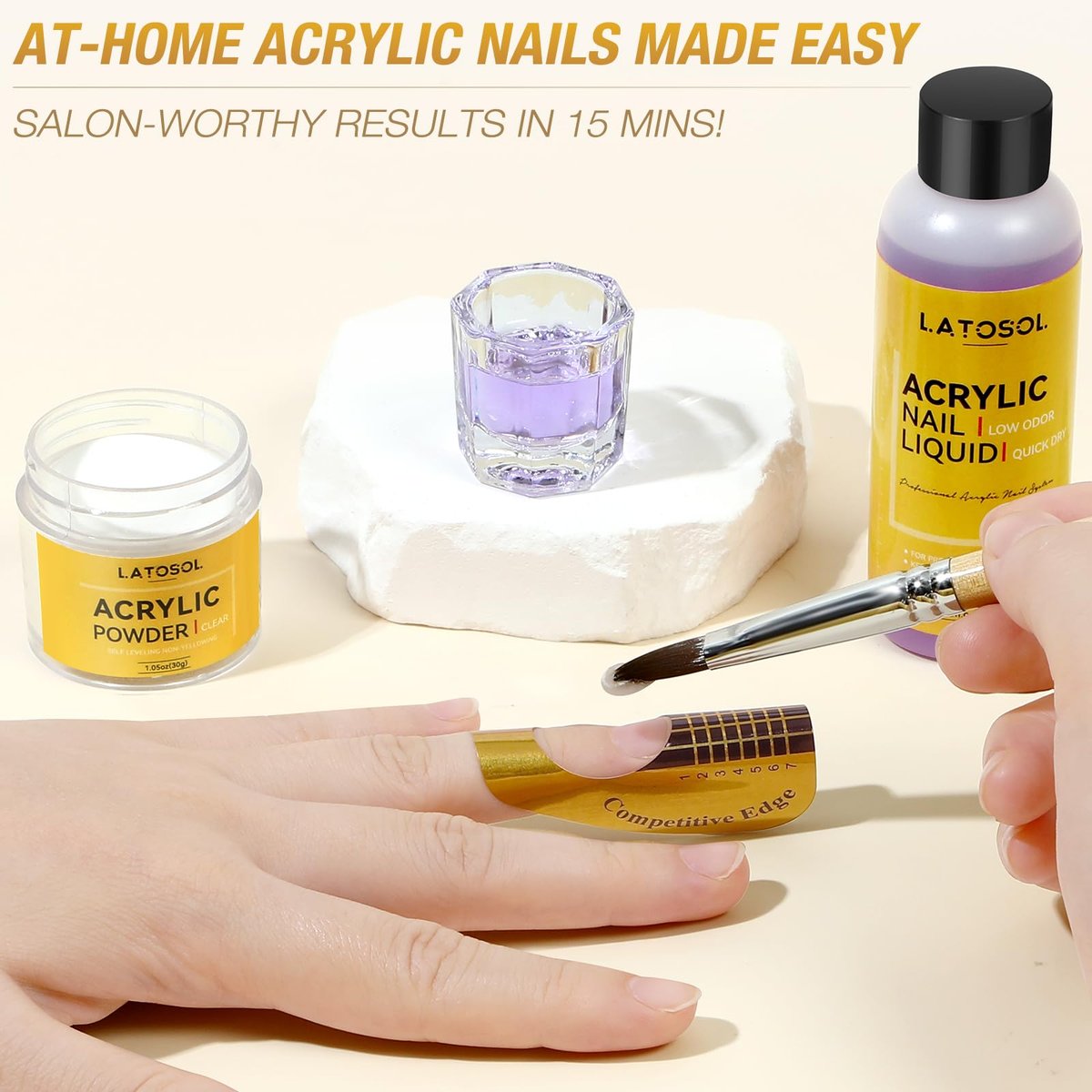Clear Acrylic Nail Kit - Quick Dry Long Lasting Acrylic Powder & Liquid Set with Kolinsky Brush, Nail Forms for Home DIY & Salon Professional Use Avelisse