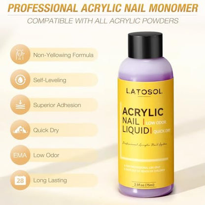Clear Acrylic Nail Kit - Quick Dry Long Lasting Acrylic Powder & Liquid Set with Kolinsky Brush, Nail Forms for Home DIY & Salon Professional Use Avelisse