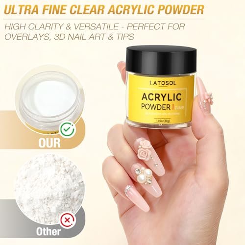 Clear Acrylic Nail Kit - Quick Dry Long Lasting Acrylic Powder & Liquid Set with Kolinsky Brush, Nail Forms for Home DIY & Salon Professional Use Avelisse