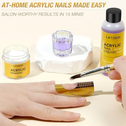 Clear Acrylic Nail Kit - Quick Dry Long Lasting Acrylic Powder & Liquid Set with Kolinsky Brush, Nail Forms for Home DIY & Salon Professional Use Avelisse