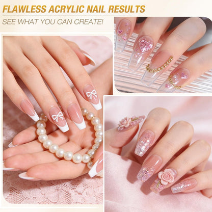 Clear Acrylic Nail Kit - Quick Dry Long Lasting Acrylic Powder & Liquid Set with Kolinsky Brush, Nail Forms for Home DIY & Salon Professional Use Avelisse