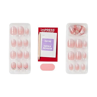 imPRESS Even Better No Glue Mani Press On Nails - Short Pink Oval Shape (30 Nails + Prep Pad + Stick + File)