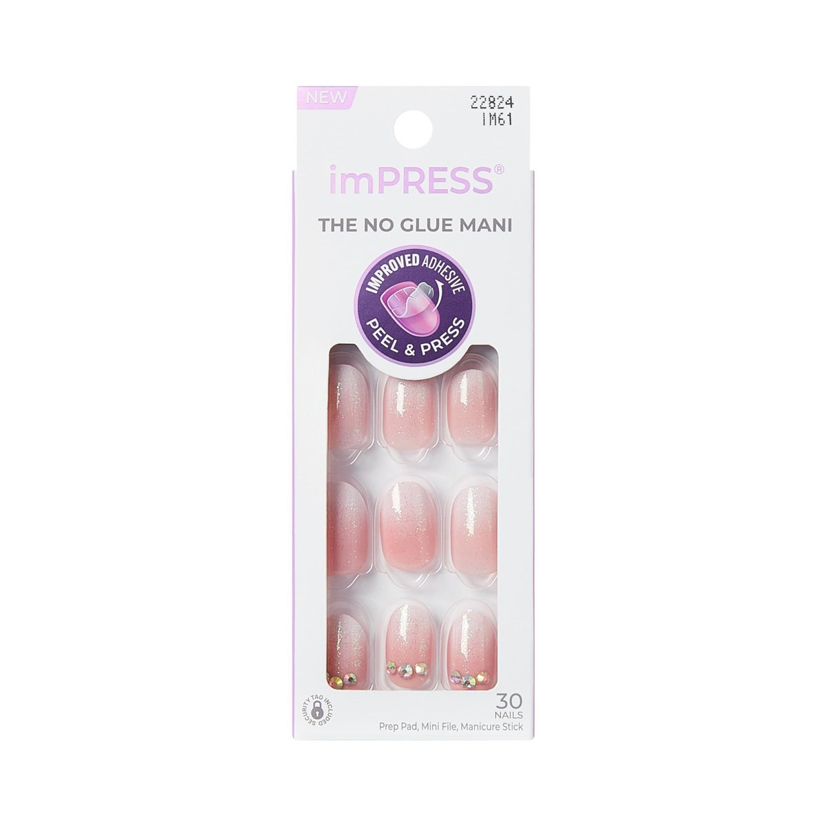 imPRESS Even Better No Glue Mani Press On Nails - Short Pink Oval Shape (30 Nails + Prep Pad + Stick + File) - görsel 1