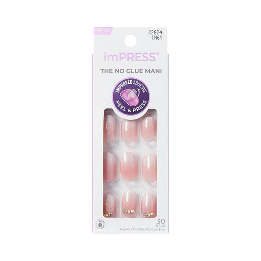 imPRESS Even Better No Glue Mani Press On Nails - Short Pink Oval Shape (30 Nails + Prep Pad + Stick + File)