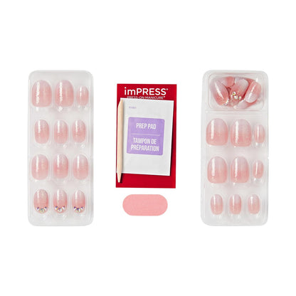 imPRESS Even Better No Glue Mani Press On Nails - Short Pink Oval Shape (30 Nails + Prep Pad + Stick + File)