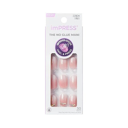imPRESS Even Better No Glue Mani Press On Nails - Short Pink Oval Shape (30 Nails + Prep Pad + Stick + File)