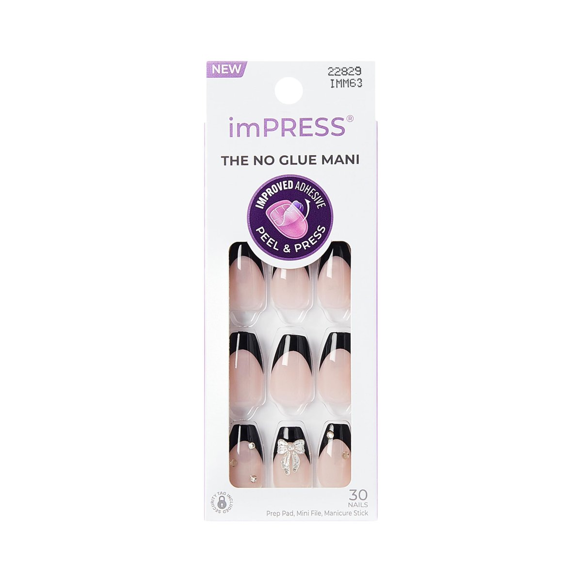 Kiss imPRESS No Glue Mani Press On Nails - By the River, Black, Medium Coffin Shape, 30 Nails - görsel 2