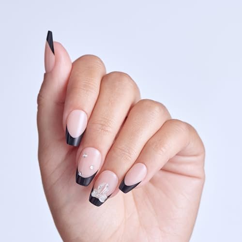 Kiss imPRESS No Glue Mani Press On Nails - By the River, Black, Medium Coffin Shape, 30 Nails - görsel 3