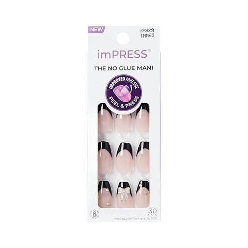Kiss imPRESS No Glue Mani Press On Nails - By the River, Black, Medium Coffin Shape, 30 Nails - görsel 1
