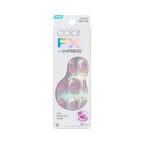 Kiss imPRESS No Glue Mani Press On Nails - ColorFX 'Diamond Drip' Pink - Short Oval Shape - 30 Nails - görsel 1