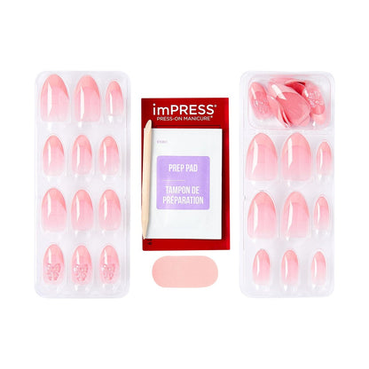 imPRESS Glow Muse No Glue Press On Nails - Medium Almond Pink Gel Nails Kit with 30 Nails, Prep Pad, and Tools