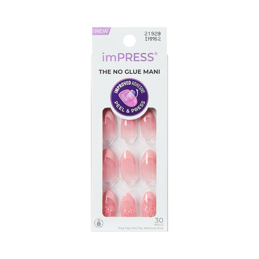 imPRESS Glow Muse No Glue Press On Nails - Medium Almond Pink Gel Nails Kit with 30 Nails, Prep Pad, and Tools