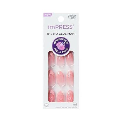 imPRESS Glow Muse No Glue Press On Nails - Medium Almond Pink Gel Nails Kit with 30 Nails, Prep Pad, and Tools