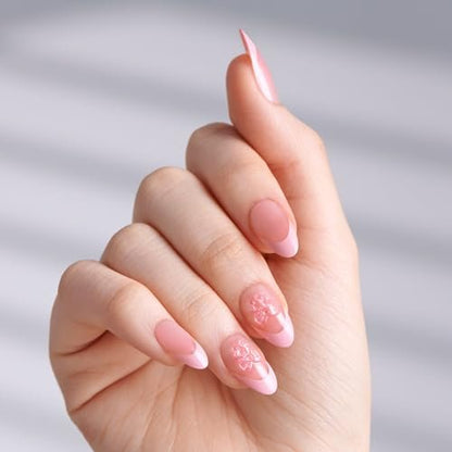 imPRESS Glow Muse No Glue Press On Nails - Medium Almond Pink Gel Nails Kit with 30 Nails, Prep Pad, and Tools