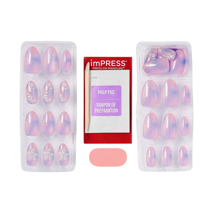 Kiss imPRESS No Glue Mani Press On Nails, 'Pick Me First' Design, Pink, Medium Oval, 30 Nails with Prep Pad, Stick & File Avelisse