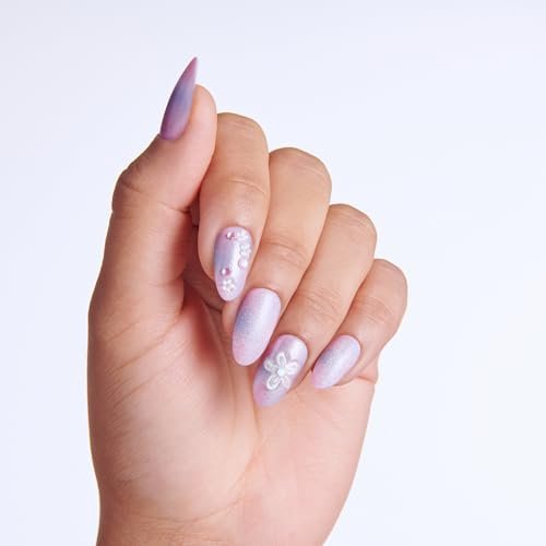 Kiss imPRESS No Glue Mani Press On Nails, 'Pick Me First' Design, Pink, Medium Oval, 30 Nails with Prep Pad, Stick & File Avelisse