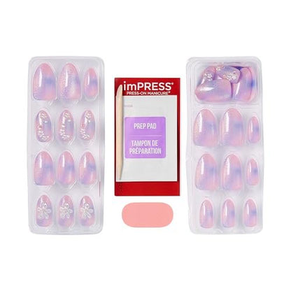 Kiss imPRESS No Glue Mani Press On Nails, 'Pick Me First' Design, Pink, Medium Oval, 30 Nails with Prep Pad, Stick & File Avelisse