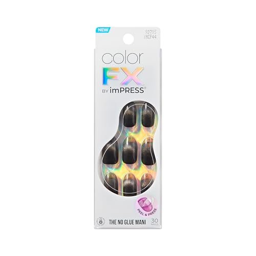 Kiss imPRESS ColorFX No Glue Press On Nails - Best Wishes, Black, Medium Oval (30 Nails + Tools) - görsel 2