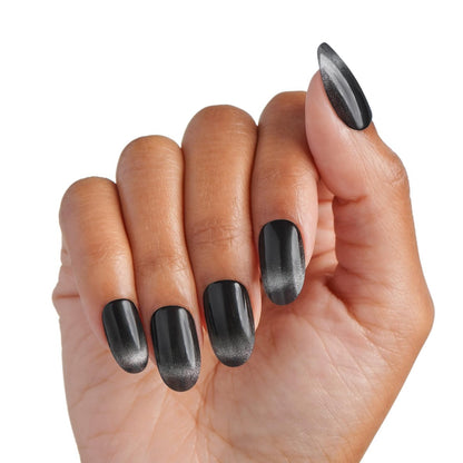 Kiss imPRESS ColorFX No Glue Press On Nails - Best Wishes, Black, Medium Oval (30 Nails + Tools)